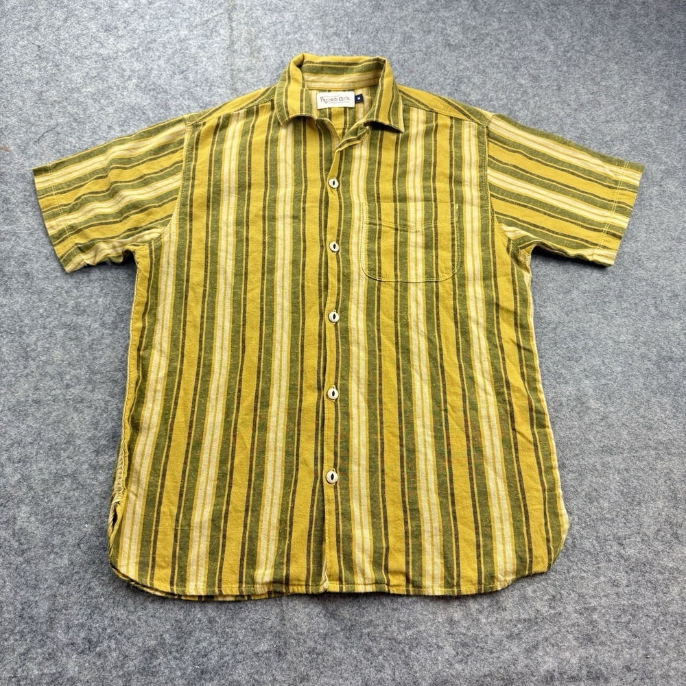 Freenote Cloth Hawaiian Shirt Mens S Gold Olive Stripe Camp Loop Collar USA Made